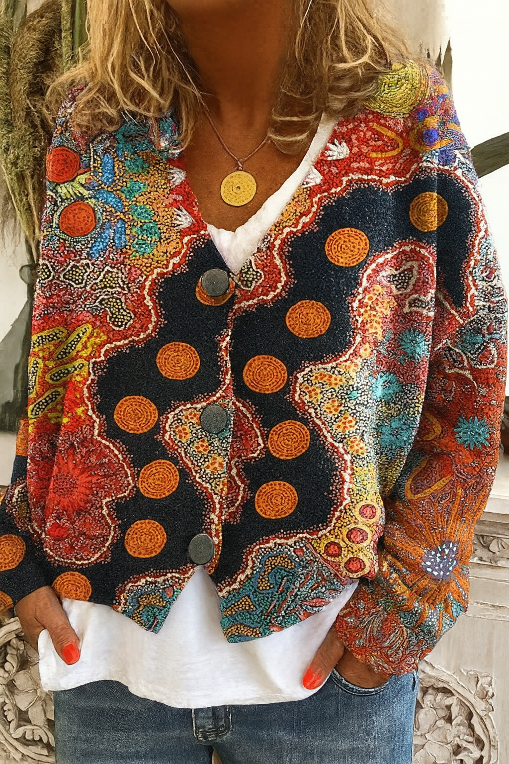 Bohemisk cardigan med knappar – Färgsprakande stil för fri själ