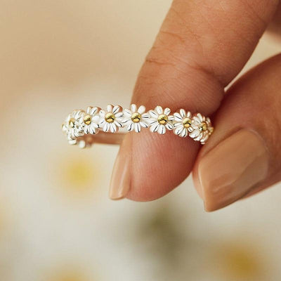 Justerbar Silver- och Handmålad Emalj Daisy Ring