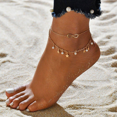 Infinity Anklet Armband + Pärlor och Stjärnor